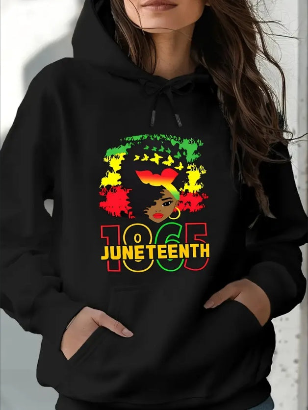 Juneteenth Celebration Women's Hoodie - Casual & Stylish Long Sleeve Pullover With Kangaroo Pocket, Rayon Blend, Machine Washable, Drawstring Hooded Sweatshirt For All Seasons